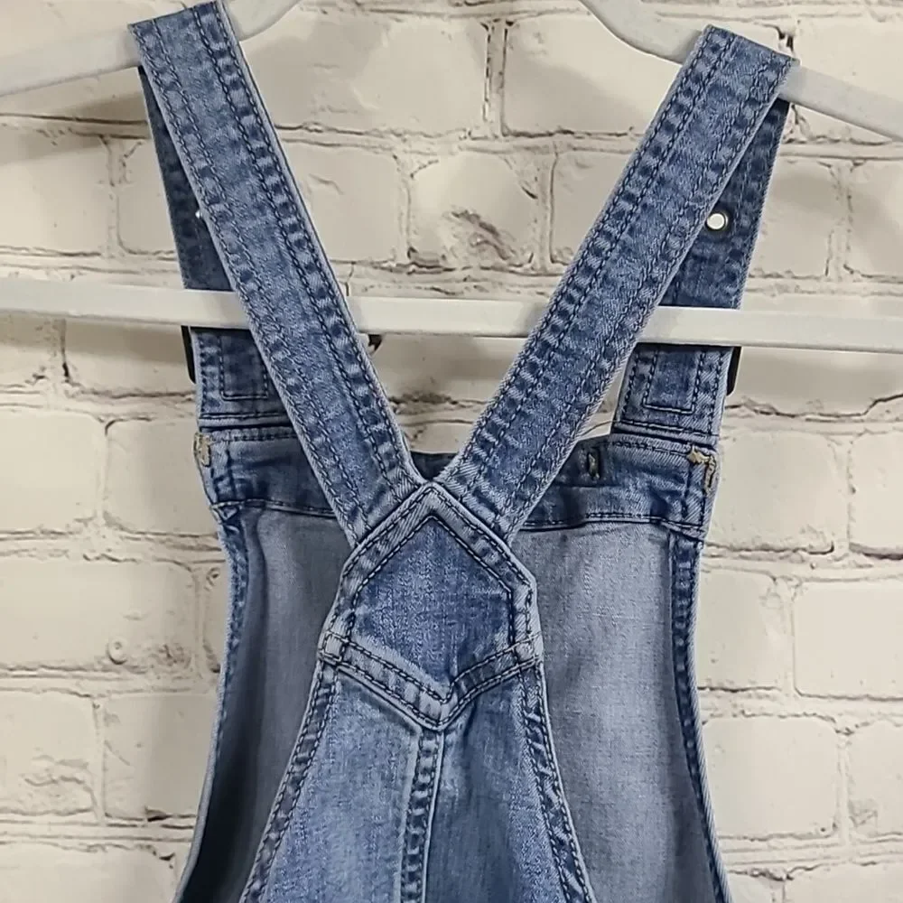 Justice Girls Denim Overall Dress Size 10 Cargo Pockets Raw Hem Jumper Y2K Cool